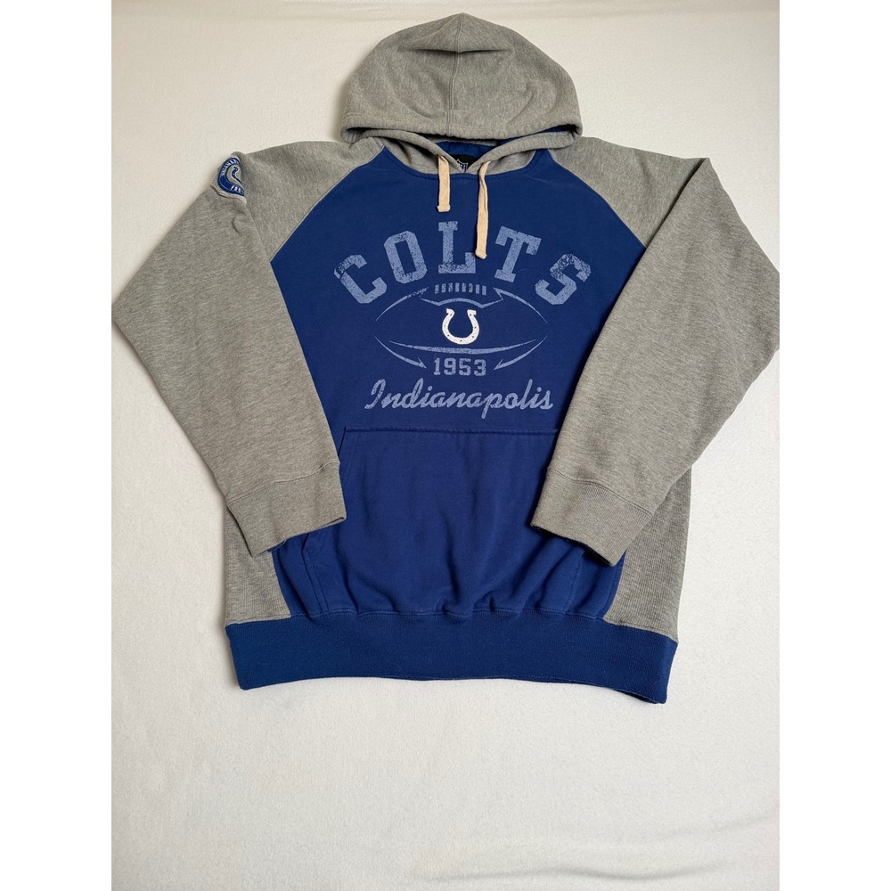 NFL Indianapolis Colts Mens Medium Raglan Hoodie Blue Grey Colorblock Pullover